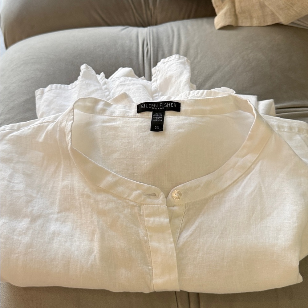 Eileen Fisher white linen button up shirt. 2x - Picture 7 of 7